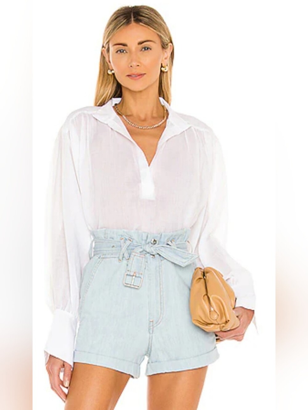 FRAME Blanc White 100% Ramie Emma Pullover Blouse Top Size M